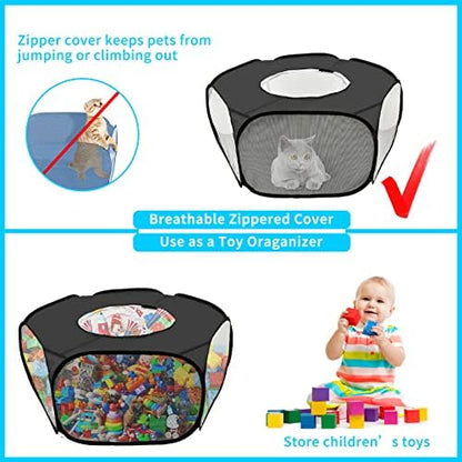 Guinea Pig Playpen, Waterproof Small Animals Playpen with Anti Escape Cover Portable Cat Playpen Breathable Indoor/Outdoor Yard Exercise Cage Tent for Hamster Puppy Chinchillas Rabbits(Black) - Image 5