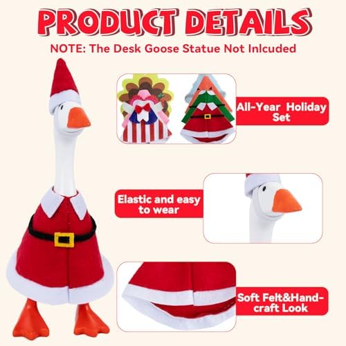 Holiday themed hats and accessories for mini desk goose