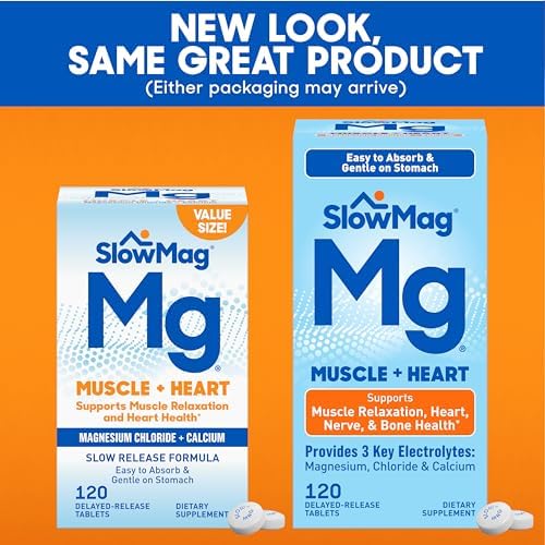 Slow-Mag magnesium chloride with calcium nutritional supplement facts panel on the side of the container