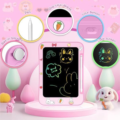 Pink Genialba rabbit drawing board with stylus attached
