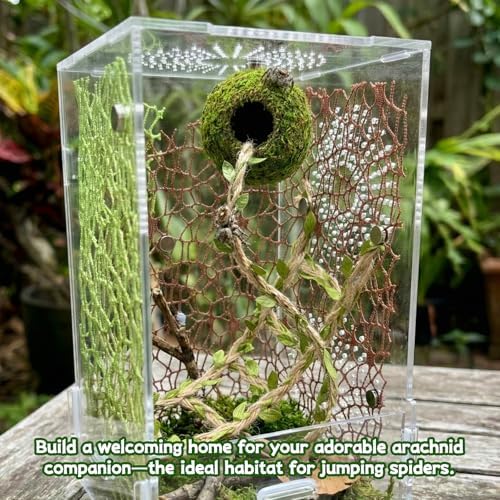 Magnetic Jumping Spider Hideout,Habitat Dcor Kit - Handmade Moss Hideout with Climbing Rope,Hemp Rope Bridge,2Pcs Climbing Web& Loose Moss,Fun Enclosure Accessories for Climbing & Hiding (4.5cm) - Image 6