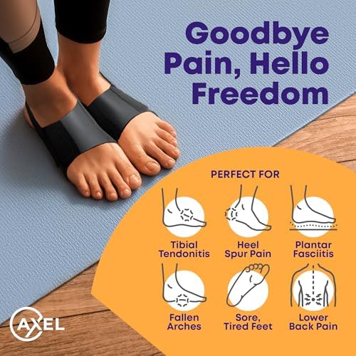 Axel USA foot arch support packaging showing 1 pair of black braces.