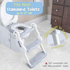 Side view of an adjustable gray toddler potty training seat attached to a standard western toilet