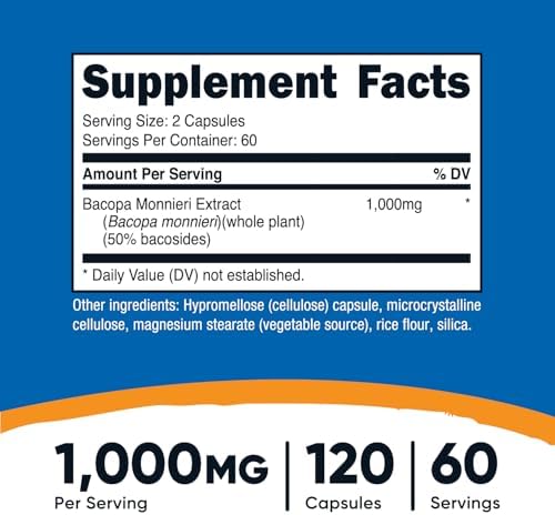 Nutricost standardized Brahmi extract 50 percent bacosides brain health supplement