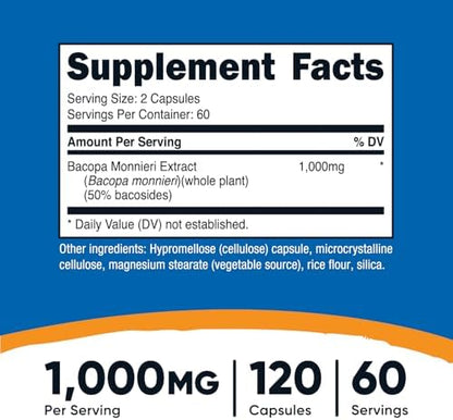 Nutricost standardized Brahmi extract 50 percent bacosides brain health supplement