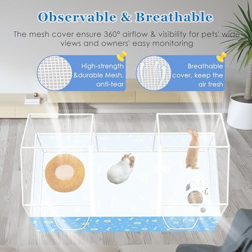 Rabbit Cage, 48" x 24" Large Pet Playpen Enclosure for Small Animal- Guinea Pig, Hamster, Bunny, Puppy, PVC Frame Chicken Coop with Waterproof Tarp & Mesh Cover Indoor Outdoor - Image 5