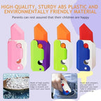 Set of eight sensory relief plastic knives in green purple pink and blue colors.