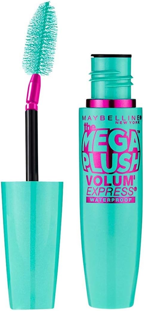 Side profile of the USA imported Maybelline Mega Plush Waterproof Mascara packaging highlighting product details and the shade Very Black 275