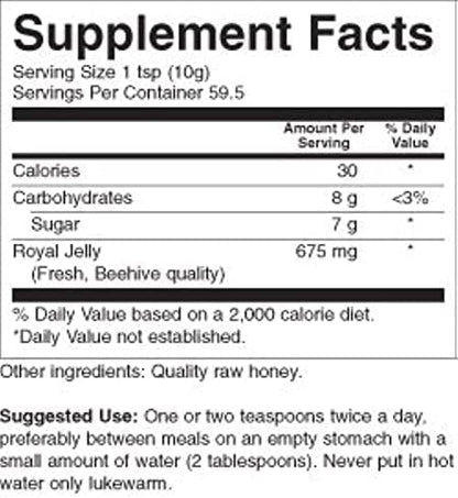 YS Royal Jelly Honey Bee dietary supplement nutrition facts label view