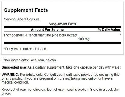 Swanson Ultra Pycnogenol supplement bottle highlighting the French maritime pine bark extract details