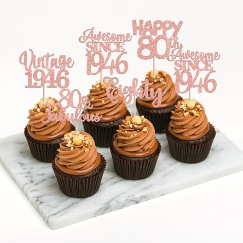 Rose gold glitter Awesome Since 1946 cupcake topper detail