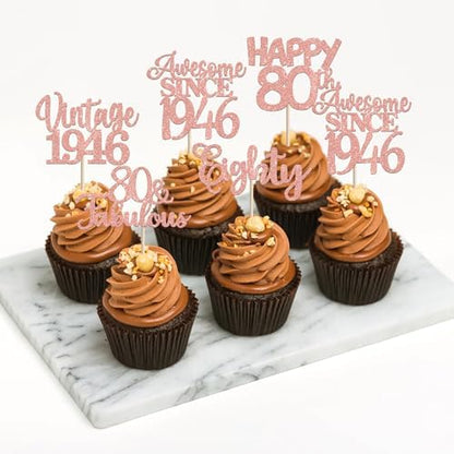 Rose gold glitter Awesome Since 1946 cupcake topper detail
