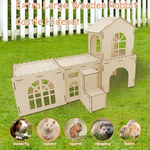 YUEPET Extra Large Wooden Bunny Castle, Ventilated Rabbit Castle Hideaway with Stairs, Detachable Small Animal Hideout & Habitats for Indoor Outdoor Dwarf Rabbits Bunnies to Hide & Play - Image 6