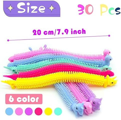 Close up of colorful sensory fidget worm stretch strings