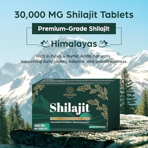 Side view of Kanacoufce 60 count shilajit mineral tablets packaging with lab tested assurance label