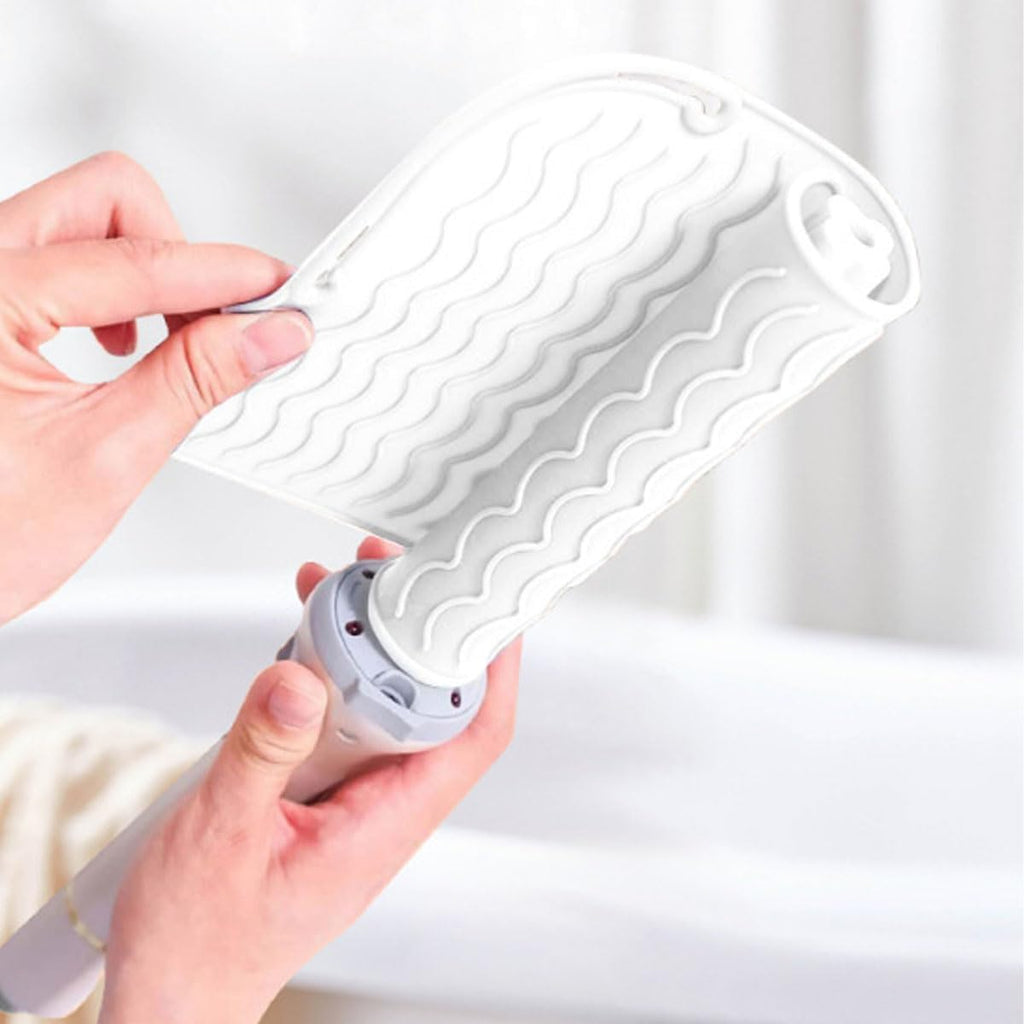 Manouchti hot styling tool mat in white showing front view layout for flat irons