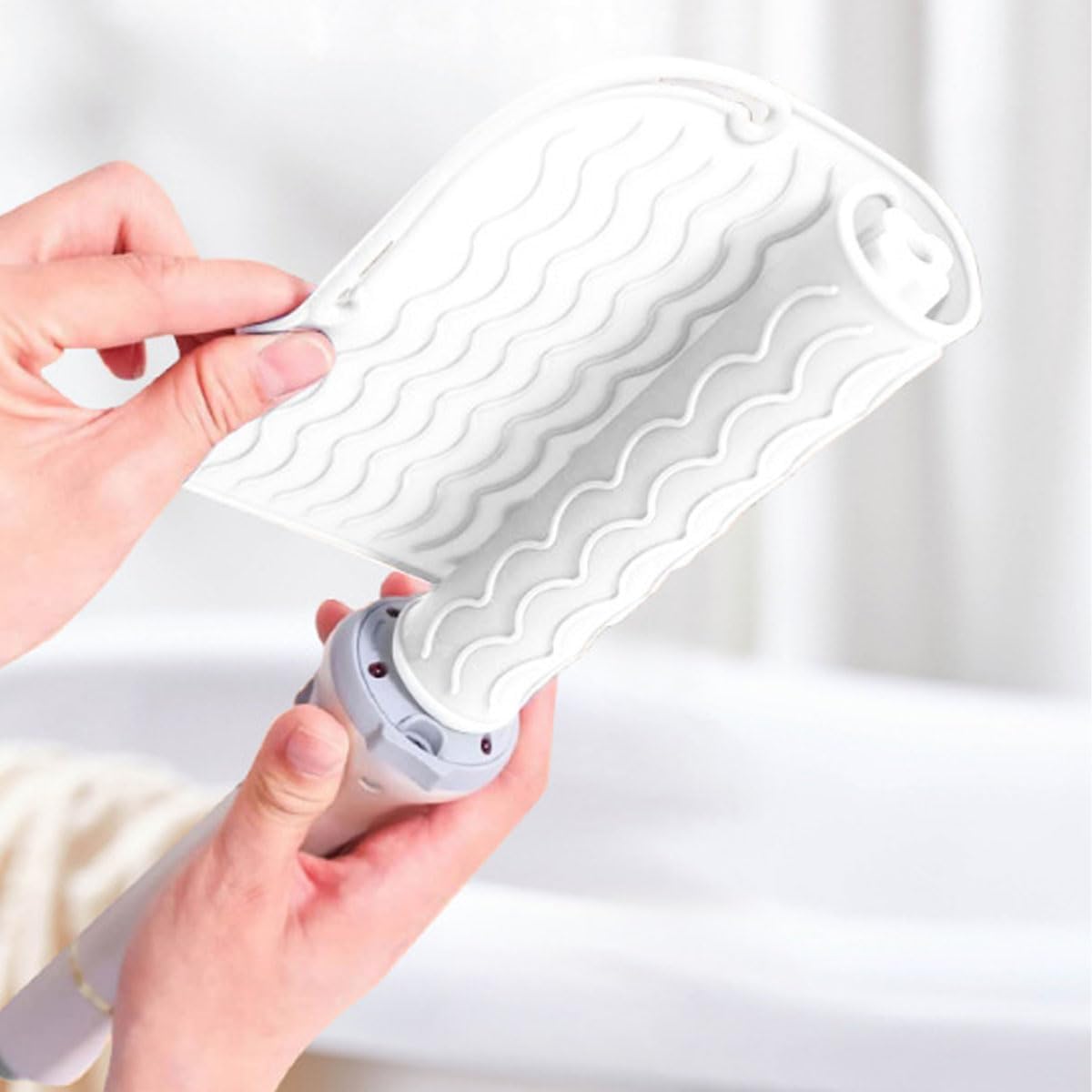 Manouchti hot styling tool mat in white showing front view layout for flat irons