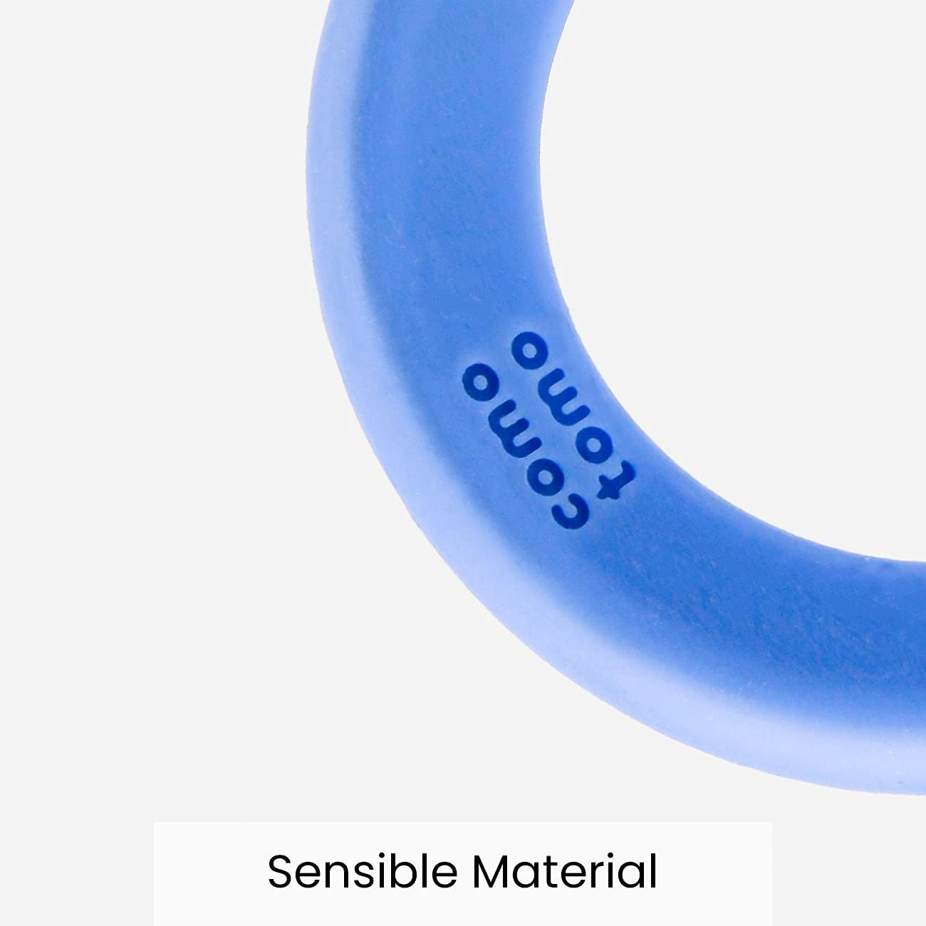 Top angle view of the non choking Comotomo blue silicone teething ring