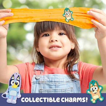 Fluffy blue and orange cloud slimes showing embedded foam beads and glitter