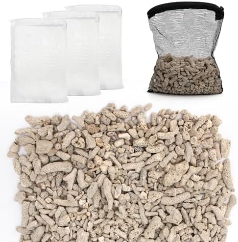 Natural coral bone stones for fish tank filter close up