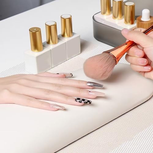 Side profile of Tang Song sponge manicure armrest with wooden base