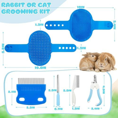 Small Animal Playpen & Grooming Kit, Portable Foldable Pet Playpen with Mesh Top for Rabbits, Guinea Pigs, Hamsters, Hedgehogs, Includes Feeding Bowls, Grooming Tools, and Bedding Mat, Blue - Image 4