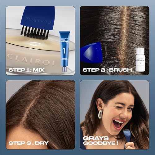 Clairol hair dye box side panel showing before and after color results comparison chart