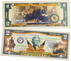 LEKA NEIL two dollar bill reverse side showcasing the colorized Declaration of Independence painting design