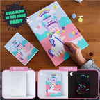 Complete contents of one individual pack from the BONNYCO set including paints brushes training sheet and hangers