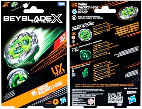 Full packaging display of Beyblade X Wand Wizard 1-60R UX set