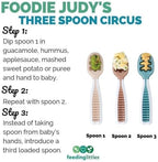 Side view displaying the ergonomic low profile design of the neutral colored infant teething spoons.
