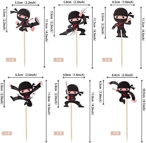 Set of 24 pre-assembled ninja theme cupcake picks for birthday party