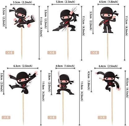 Set of 24 pre-assembled ninja theme cupcake picks for birthday party