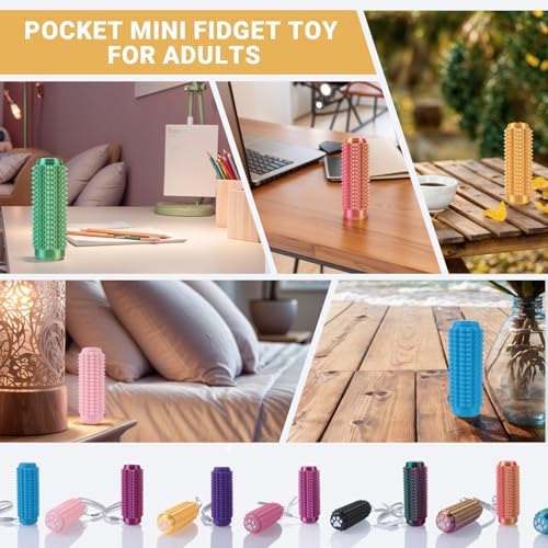 Portable spiky grippie stim keychain being held in hand to illustrate compact pocket sizing