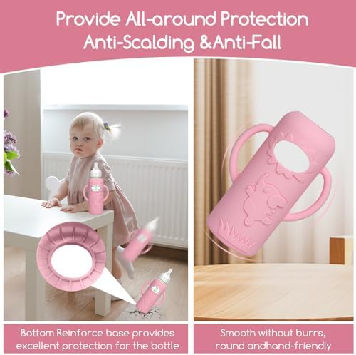 WAJIAYON 4 Pack Silicone Sleeves for Dr. Brown's Glass Baby Bottles -Drop Protection Easy-Grip Baby Bottle Sleeves Holder with Handles, Compatible with Dr. Brown's Newborn Glass Bottles 8 oz/250 mL - Image 7
