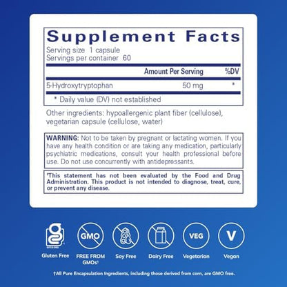 Pure Encapsulations 5-HTP 50mg supplement facts and ingredients list