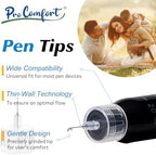 Universal fit insulin pen needles 31G gauge and 4mm length for painless injections.