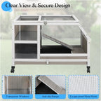 36''L Rabbit Hutch Outdoor with Casters and Run, Wooden Indoor 2 Story Guinea Pig Cage with Divider Panel, Pull Out Tray, Rabbit Duck Bunny House for Small to Medium Animals and Pet Lover, Gray - Image 4