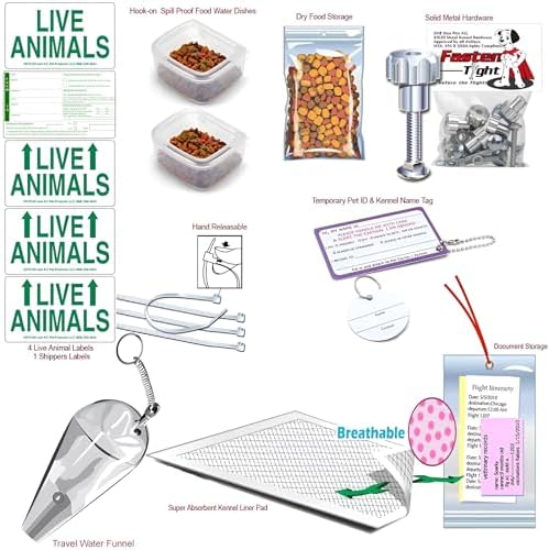 DryFur airline approved pet travel kit showing spill proof food dishes and water funnel