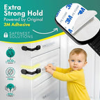 Package contents including 5 black cabinet locks and prep pads