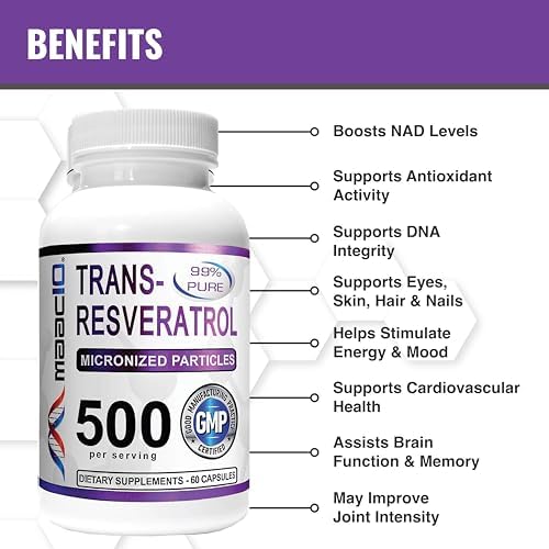 Maac10 Trans Resveratrol label showing 99 percent pure formula