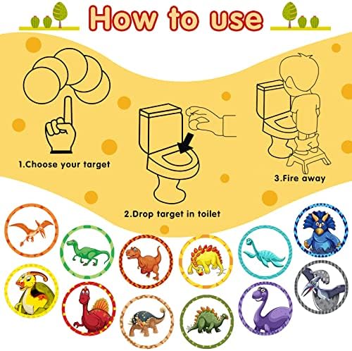 Variety of colorful dinosaur designs on potty training stickers