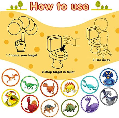 Variety of colorful dinosaur designs on potty training stickers