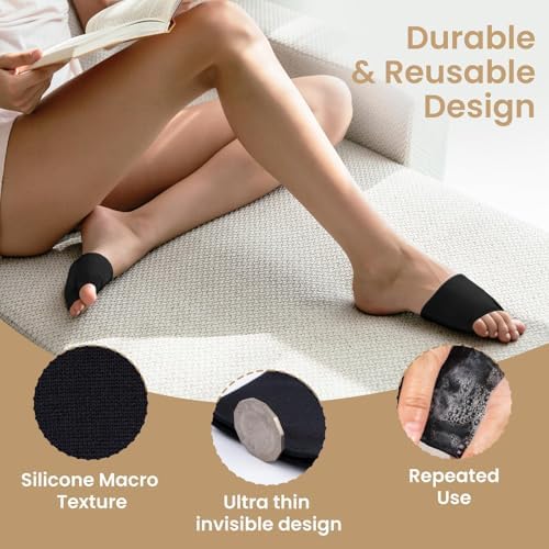 Two pairs of black metatarsal pads showing the stretchable fabric and non-slip design.