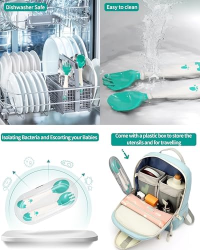 Flexible silicone baby flatware set for self-feeding