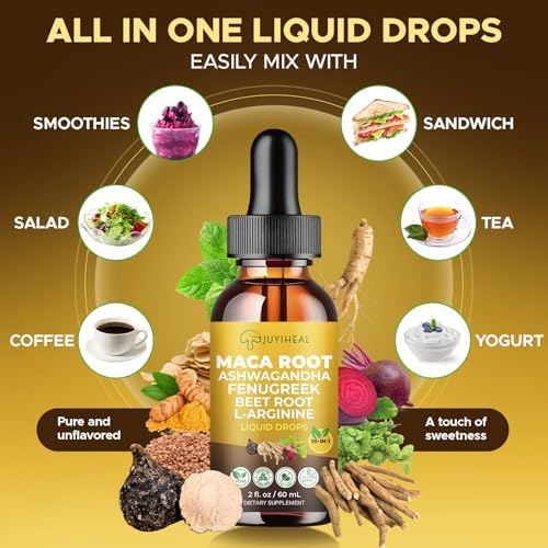 Authentic USA imported Accio Juyiheal liquid supplement bottle styled alongside natural herbal extracts