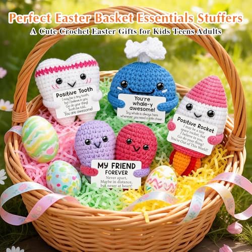 Handmade knitted tooth plush with emotional support message card