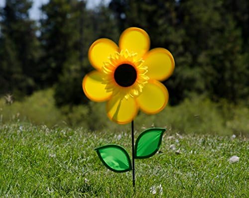 Close up of sunflower wind spinner fabric petals and center cap