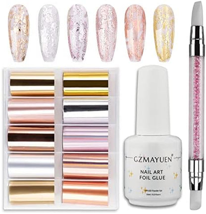 Close up of Gzmayuen holographic nail foil sheets