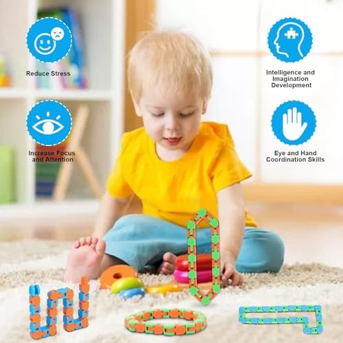 Eleven inch flexible sensory tracks being configured into a plastic link bracelet